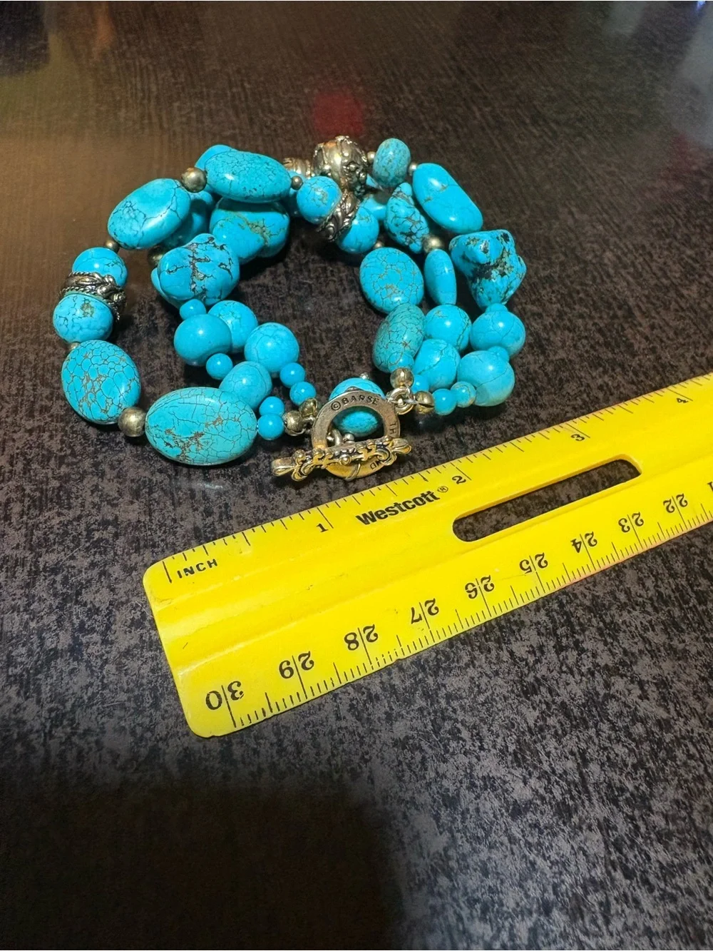 Barse Thialand, turquoises? Style bracelet. 3 strand (not a stretch bracelet)